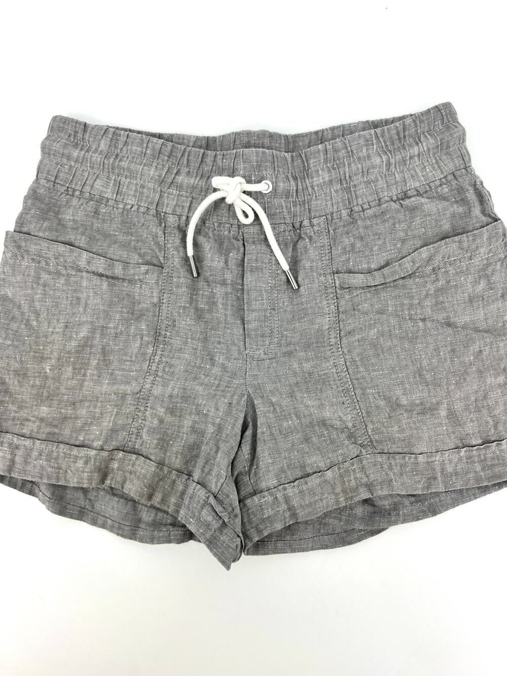 Athleta Womens Cabo Greige Drawstring Waist Linen Shorts Size 4 Preowned